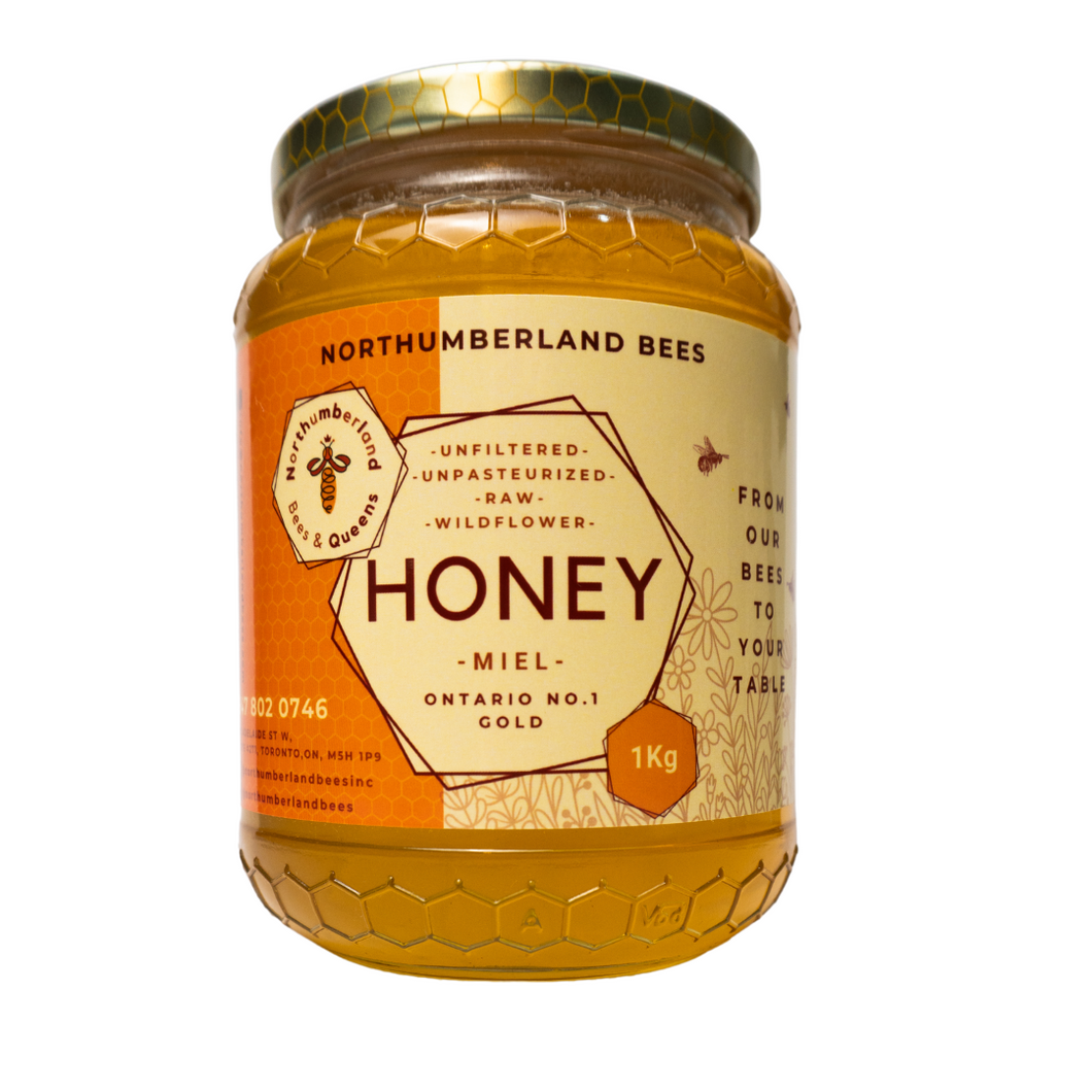 Jar of raw Ontario honey sourced from local bees