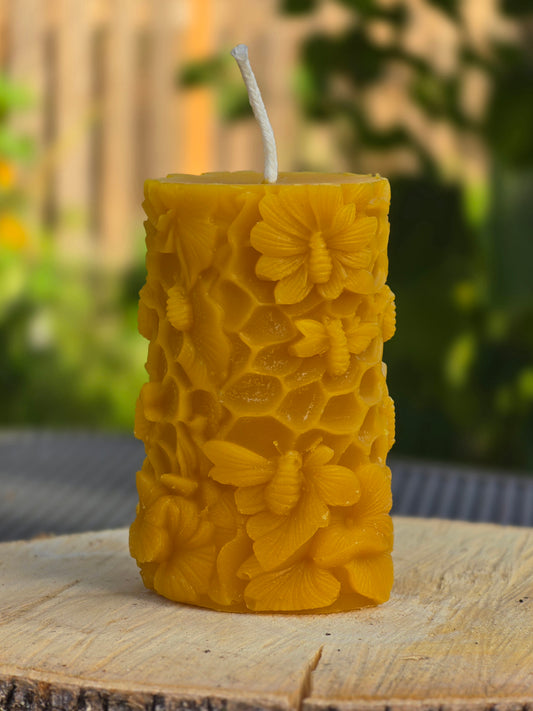 Bees&Flowers Pillar Beeswax Candle
