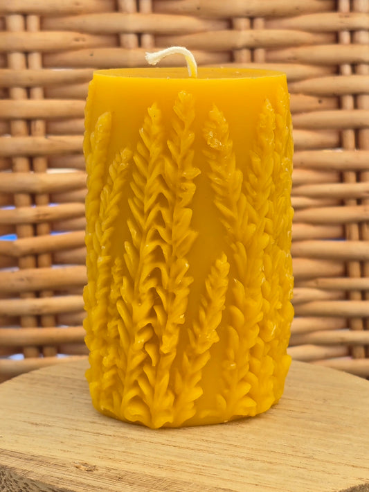 Lavender Candle Pillar - 100% Beeswax