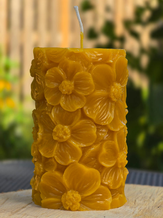 Floral Pillar Beeswax Candle